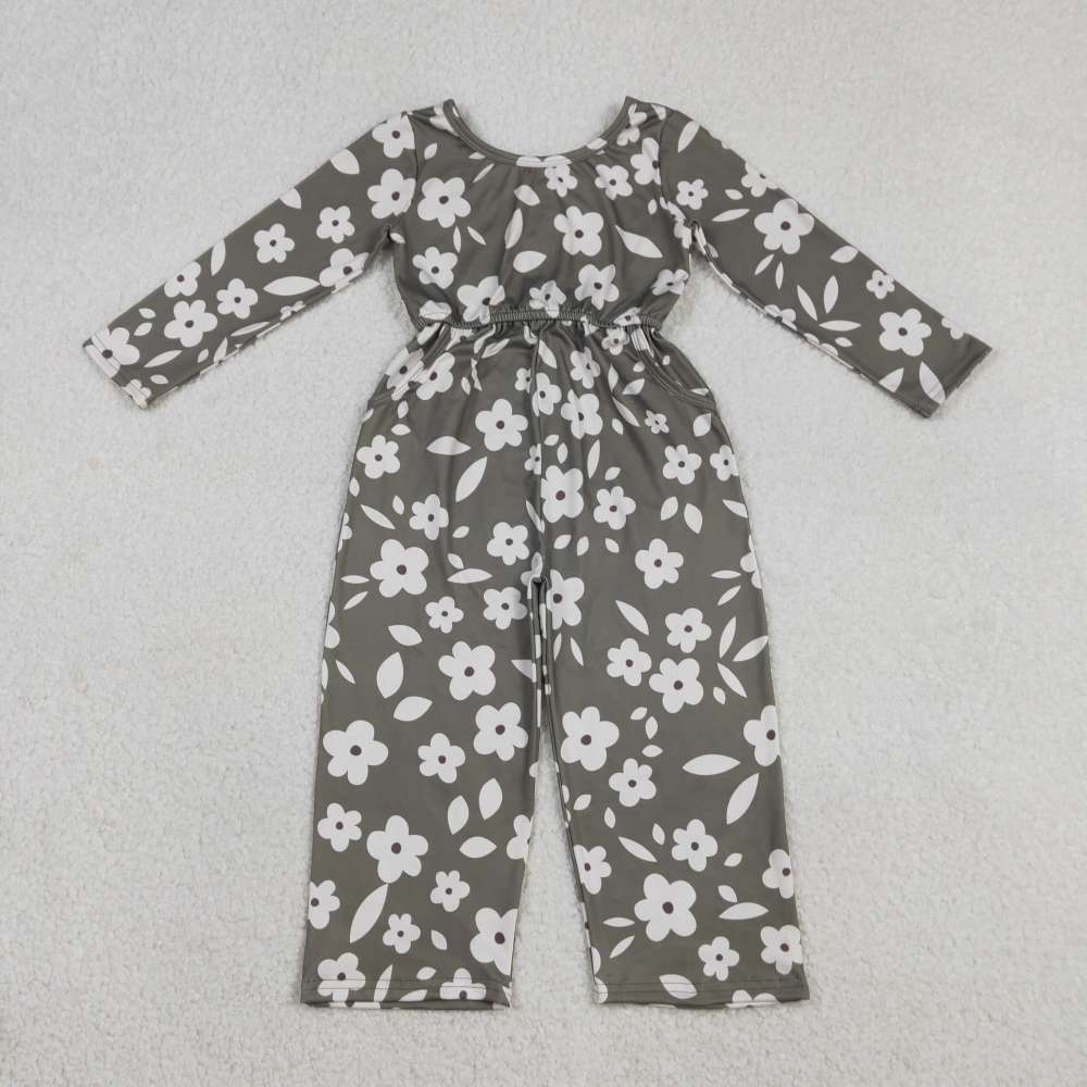 LR2828 Flowers leaves print long sleeve girl  jumpsuit