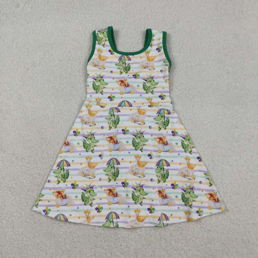 GSD2950 RTS Mardi gras stripe pattern active girl yoga dress