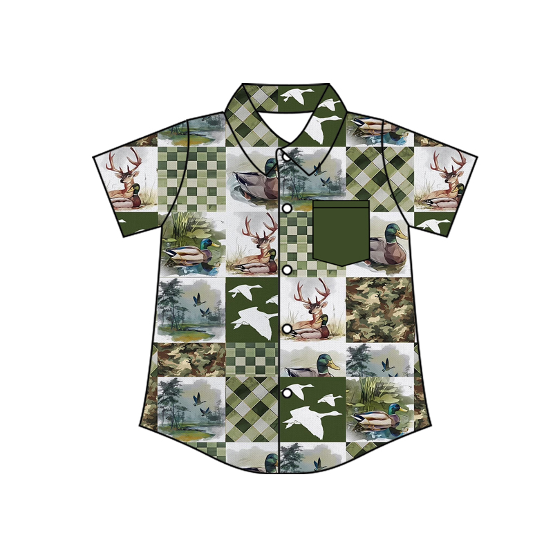 BT1671 Preorder Green duck deer plaid short sleeve boy T-shirt