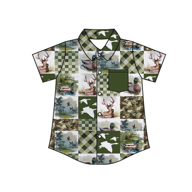 BT1671 Preorder Green duck deer plaid short sleeve boy T-shirt