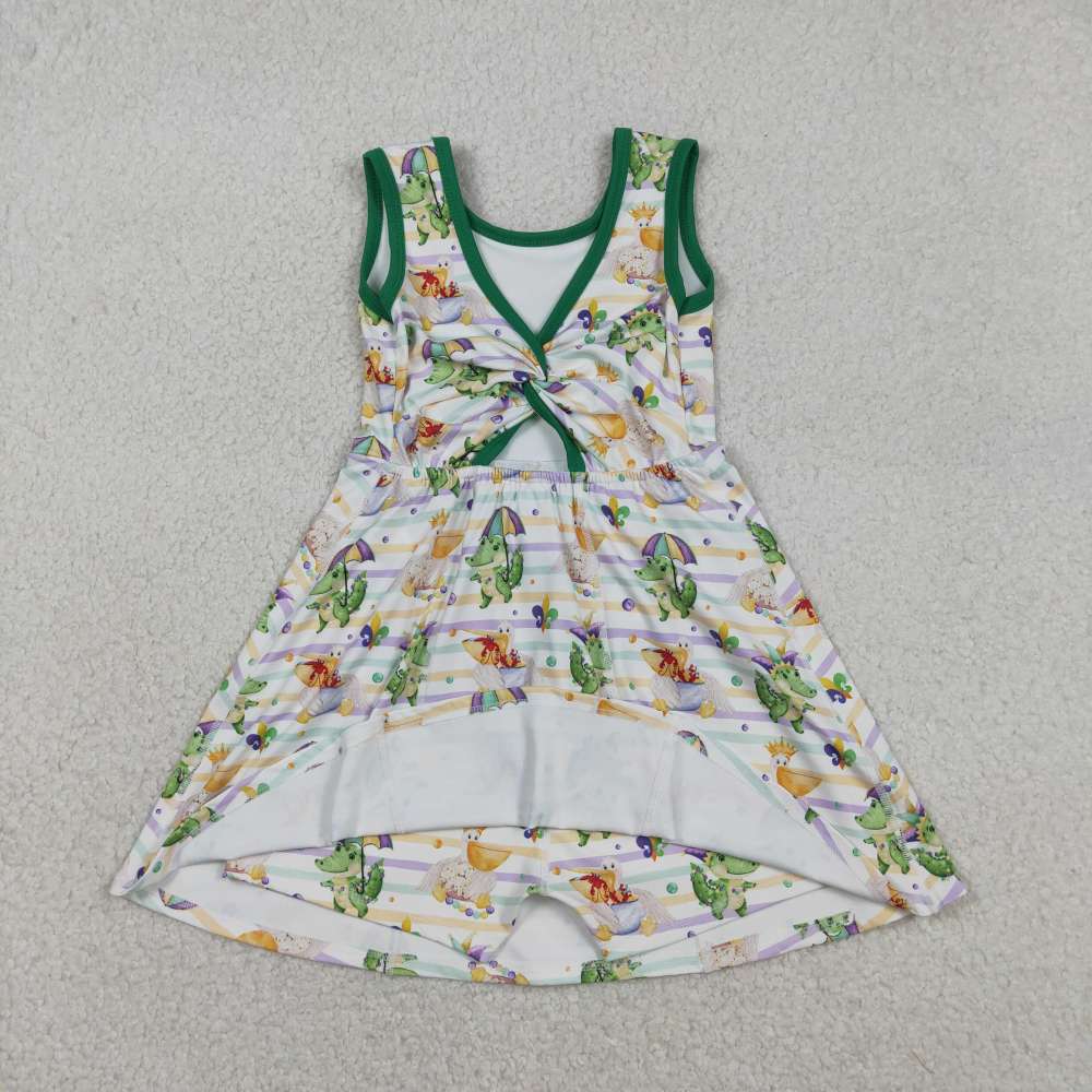 GSD2950 RTS Mardi gras stripe pattern active girl yoga dress
