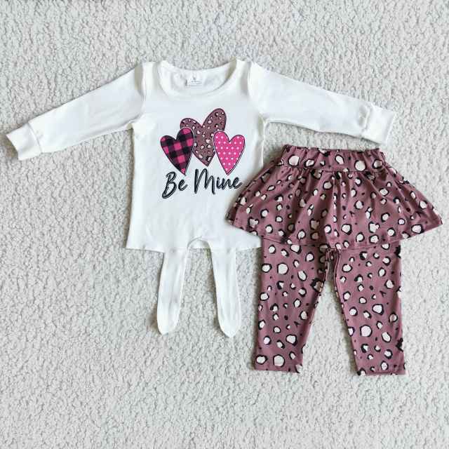 6 A25-28 Be mine valentine's heart girl long sleeve set