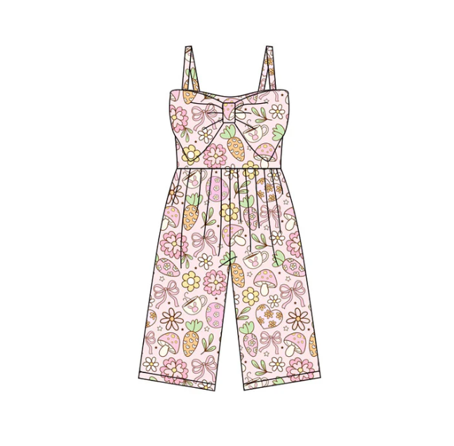 X12.24  Baby Girls Strap Rabbits Eggs Flowers Easter Pants Jumpsuits Preorder