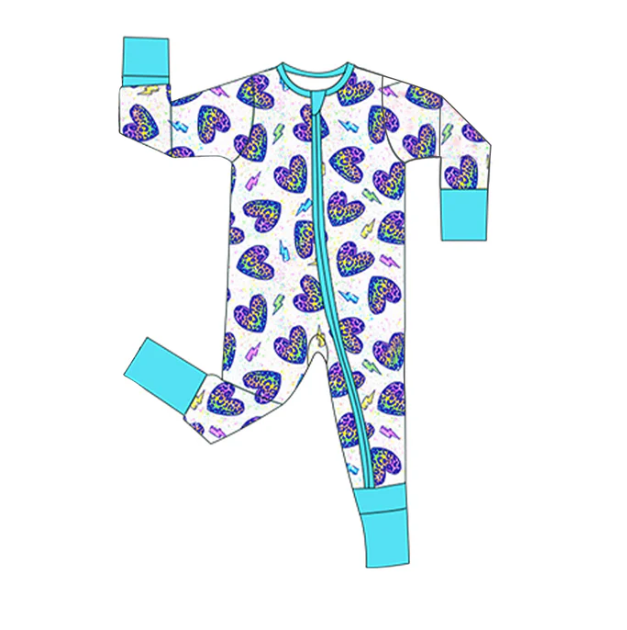 X12.24 Baby Boys Leopard Hearts Lightnings Valentines Two Way Zip Convertible Rompers Preorder
