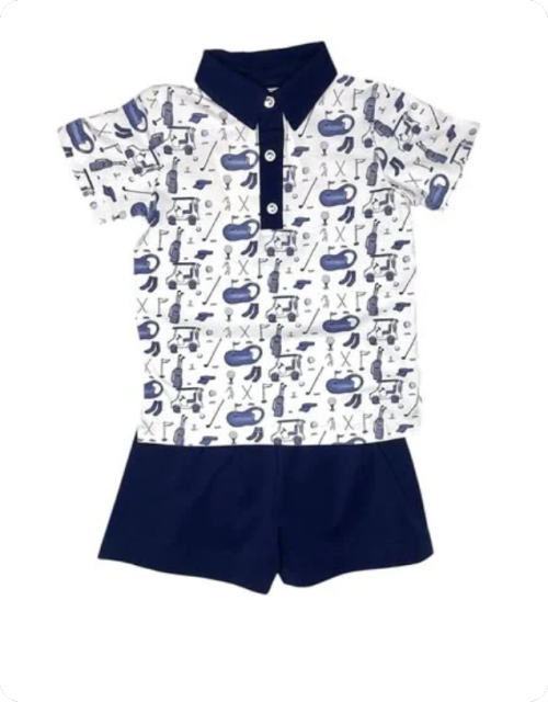 X12.25 Baby Boys Golf Trucks Button Polo Shirts Top Shorts Clothes Sets Preorder