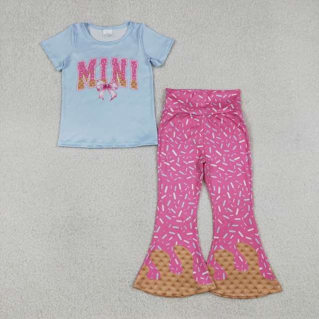 GSPO2107 Pink Ice scream drip print girl short sleeve outfits
