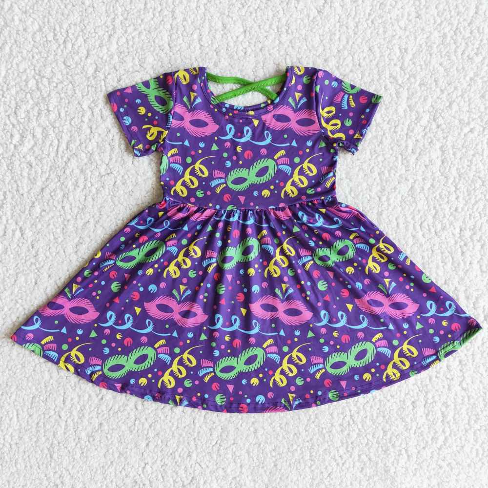 E10-3 Purple mardi gras short sleeve dress