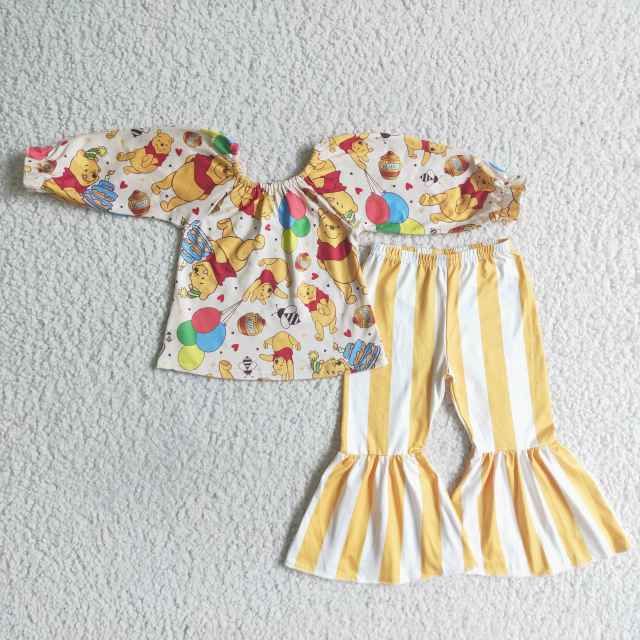 GLP0030 yellow cartoon girl long sleeve set