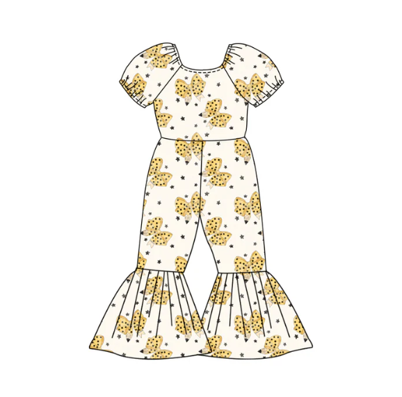 X12.27 Preorder (moq 5)Baby Girls Stars Pencil Bows Back to School Bell Bottom Pant Jumpsuits