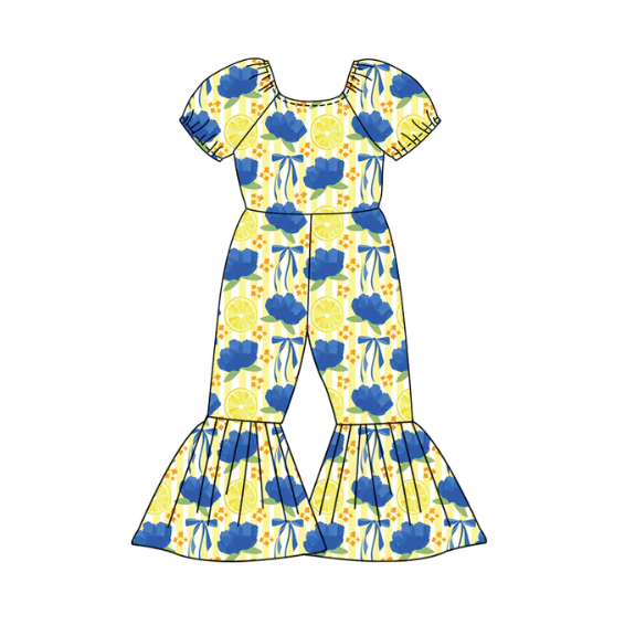 X12.27 Preorder (moq 5)Baby Girls Flowers Lemons Bell Bottom Pant Jumpsuits