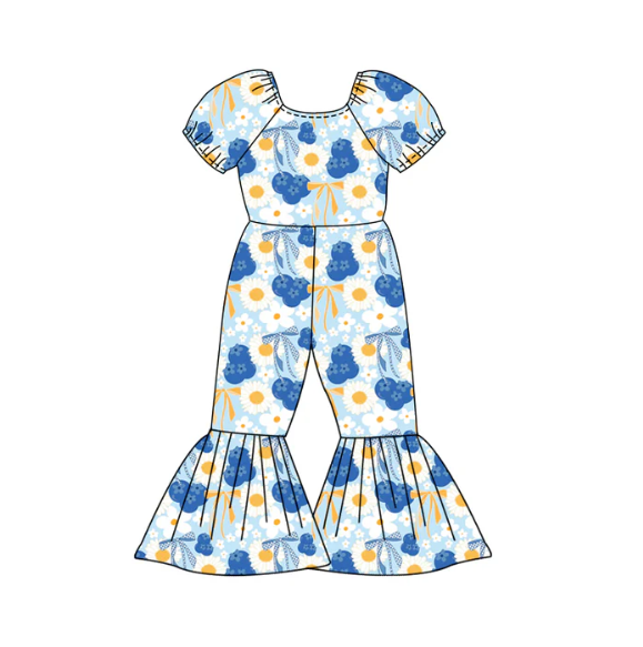 X12.27 (moq 5)Baby Girls Daisy Flowers Blueberry Bell Bottom Pant Jumpsuits