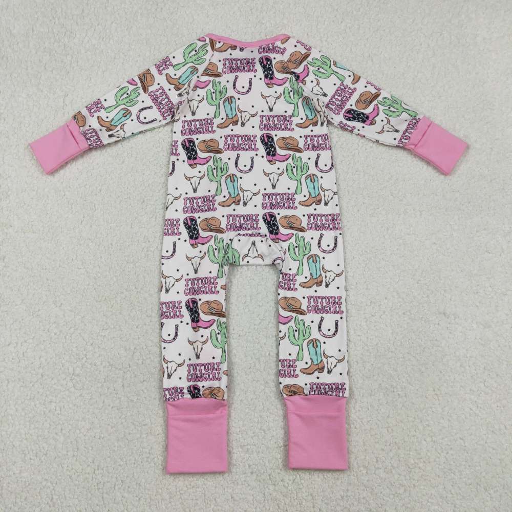 LR2945 Pink future cowgirl  long sleeve Romper
