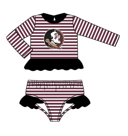 X12.30 (moq 5)Baby Girls Black Stripe Ruffle Top Bummies Team 2 Piece Swimsuits