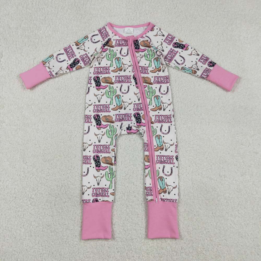 LR2945 Pink future cowgirl  long sleeve Romper