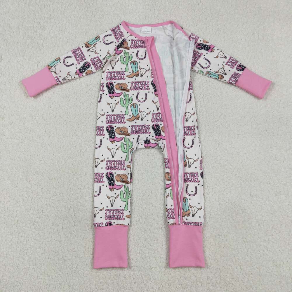 LR2945 Pink future cowgirl  long sleeve Romper