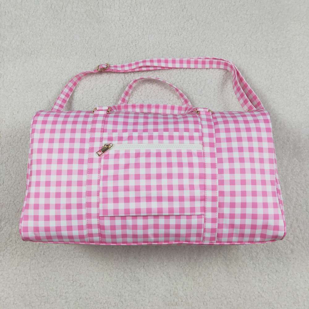 BA0302 Pink white plaid zipper luggage bag
