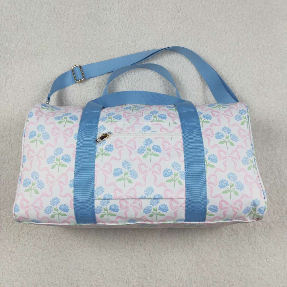BA0294 Blue flowers pink bows zipper luggage bag