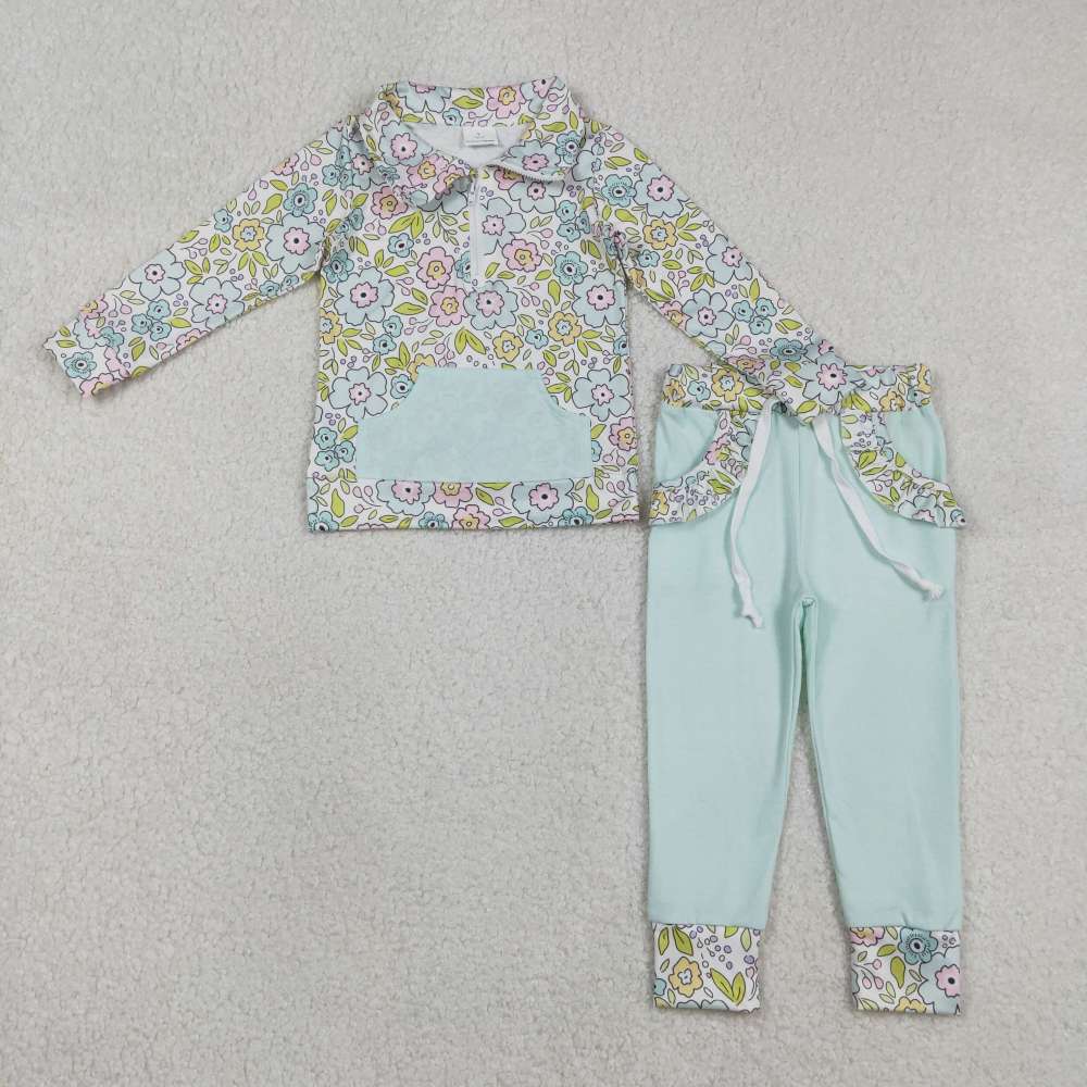 GLP3278 Colorful flower zipper pocket girl outfits