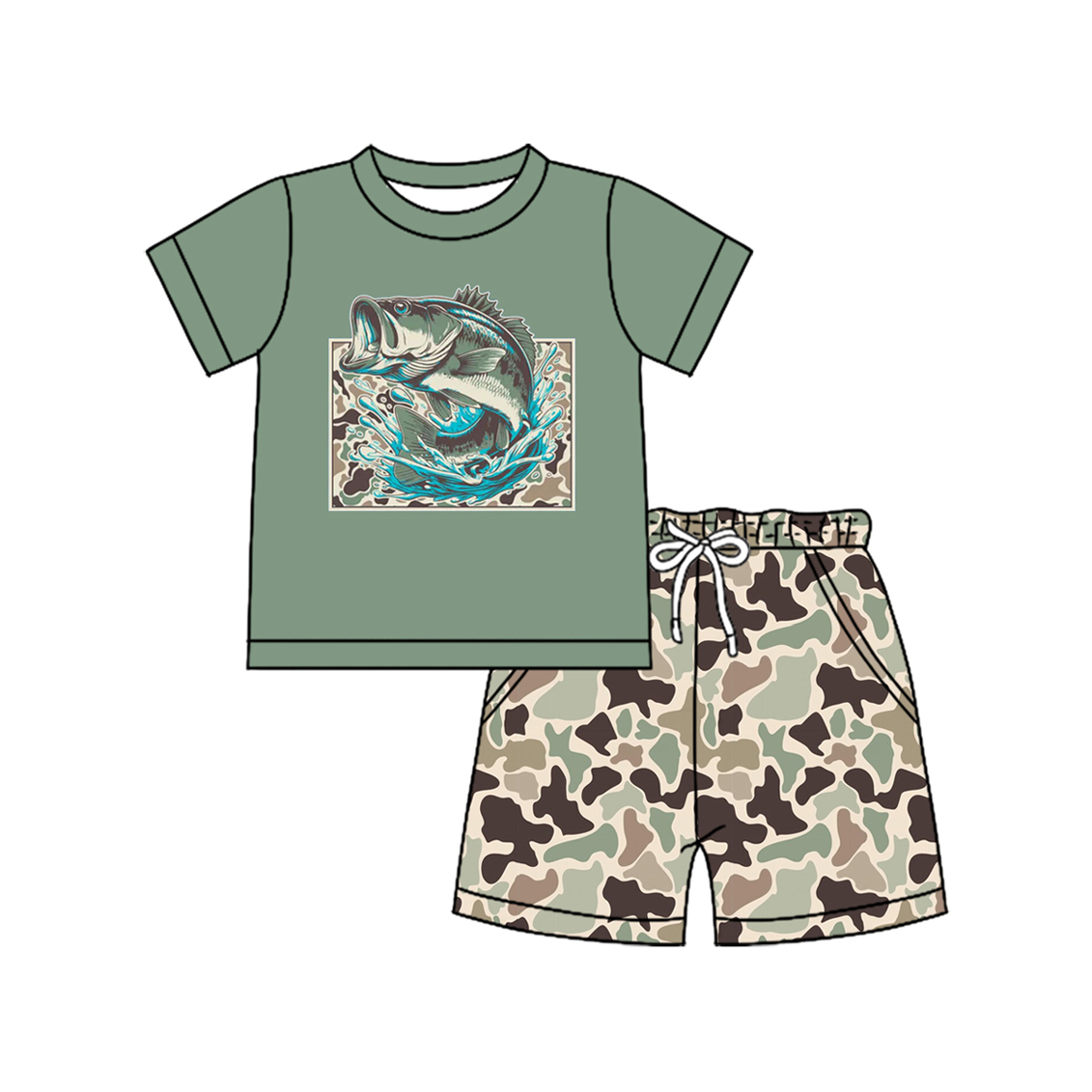BSSO1835 Custom camo fish print boy set