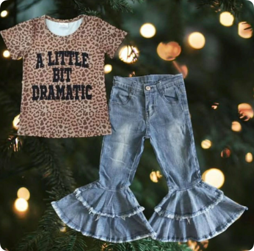 BT0219   A LITTLE leopard Short Sleeve top  Summer Set