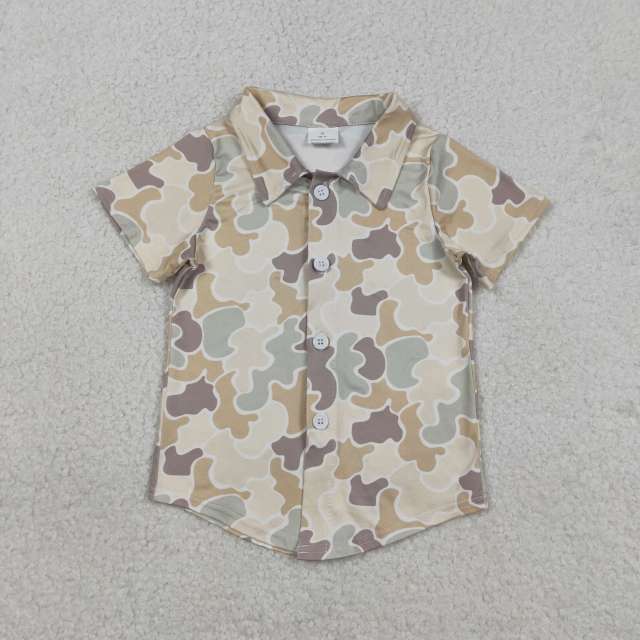 BT1566  RTS CAMO short sleeve boy button T-shirt