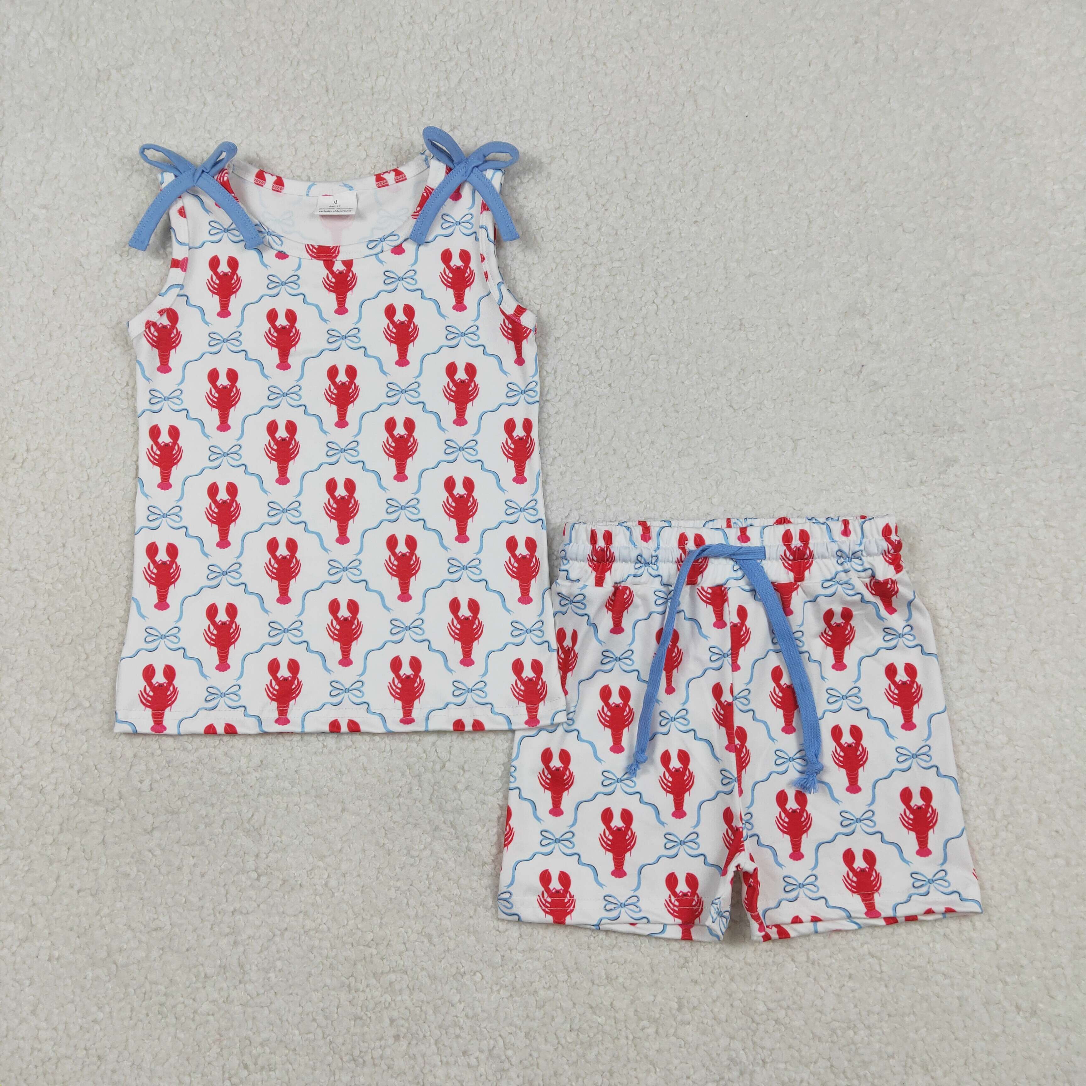 GSSO3005 Red crab blue bows girl sleeveless outfits