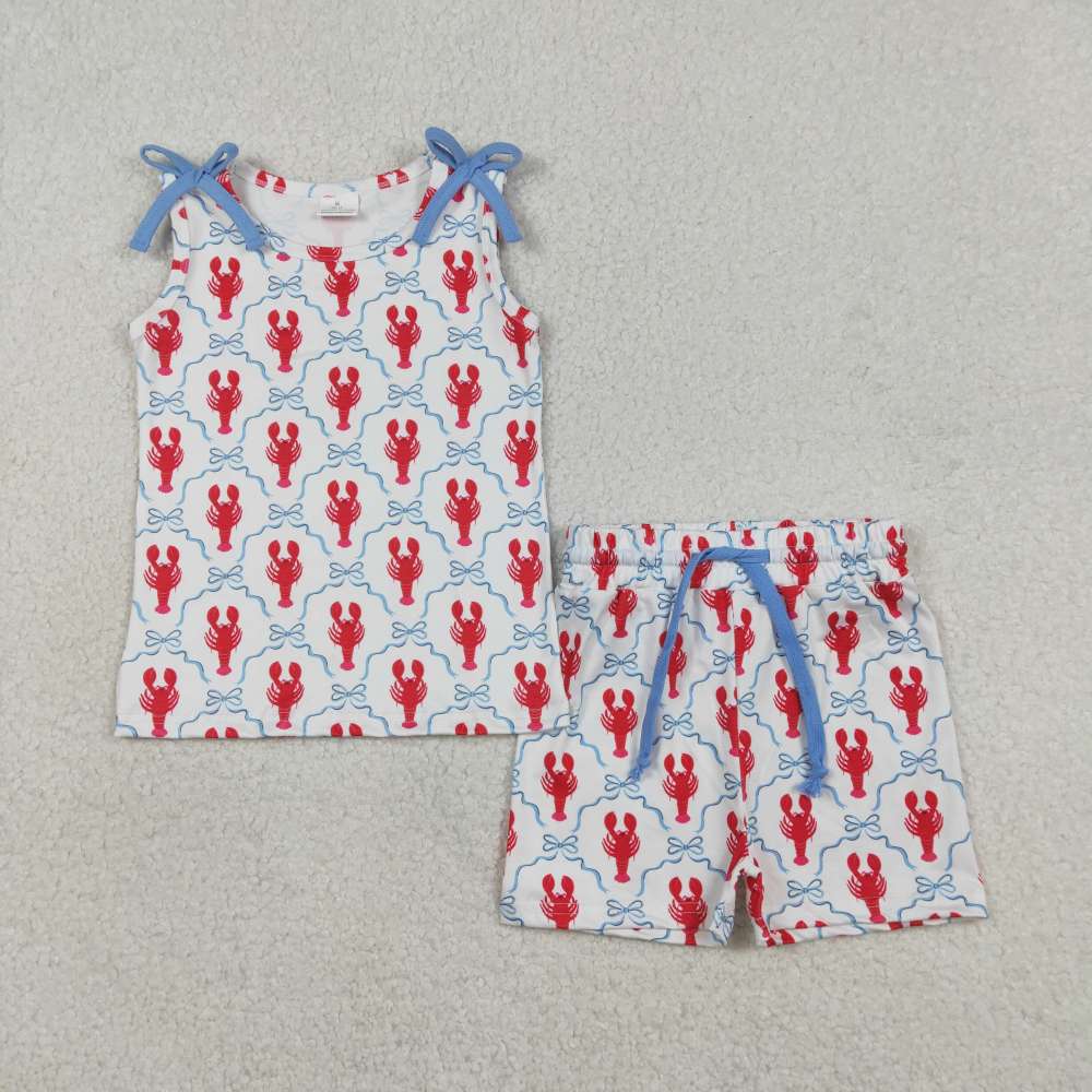 GSSO3005 Red crab blue bows girl sleeveless outfits