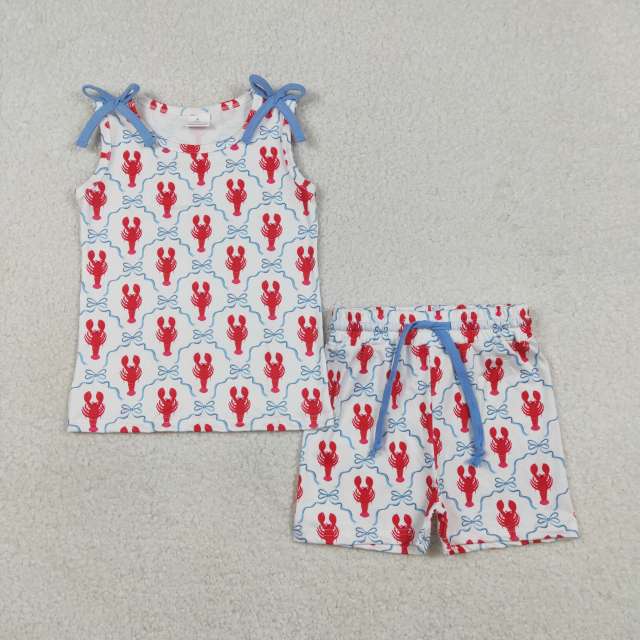GSSO3005 Red crab blue bows girl sleeveless outfits