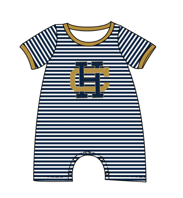 X1.9 (moq 5) Baby Boys Short Sleeve Blue Stripe CH Team Rompers