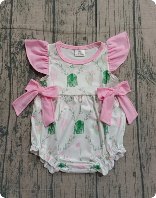 Baby Girls Flutter Sleeve Flowers Golf Checked Bows Ruffle Rompers Preorder