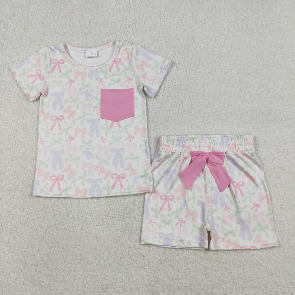 GSSO2990 Colorful bows embroidery short sleeve girl outfits