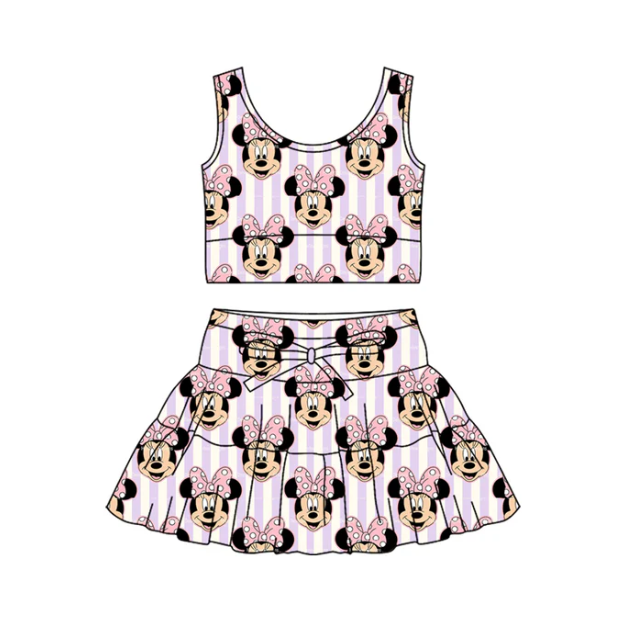 (moq 5)Baby Girls Sleeveless Cartoon Mouses Vest Top Skirt Shorts Clothes Set