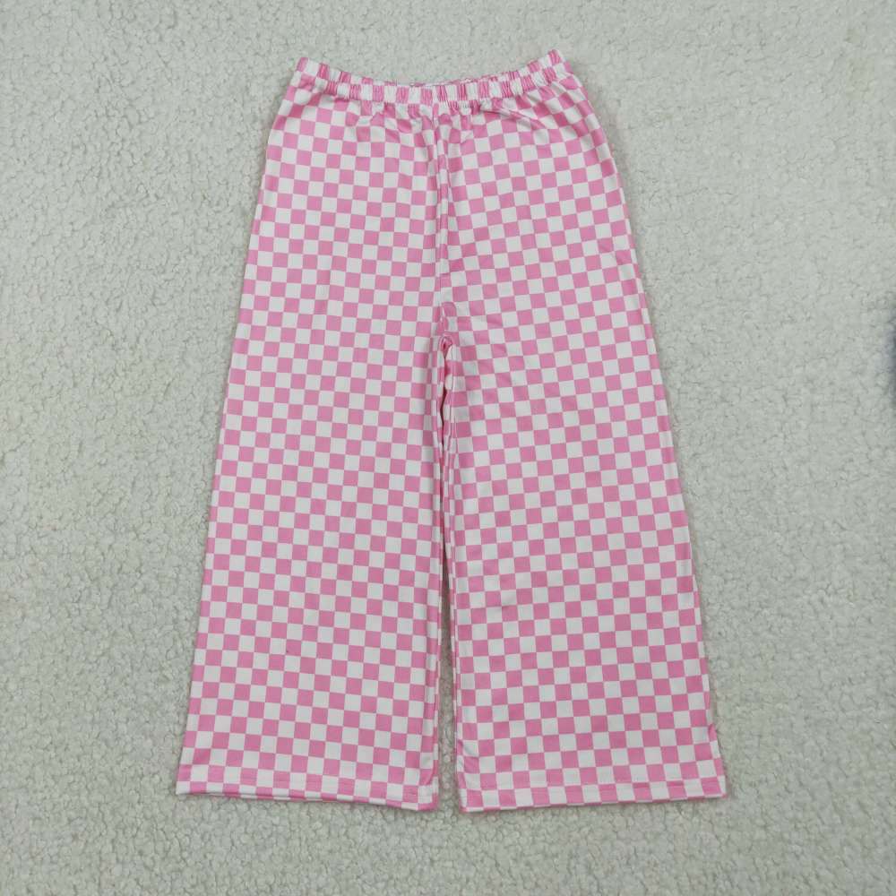 P1018 RTS Pink white plaid long trouser