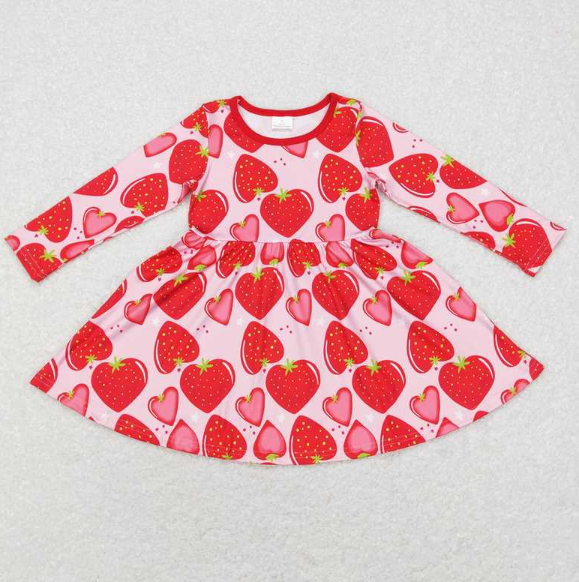 GLD0469 Strawberry Heart Pink Long-Sleeved Dress