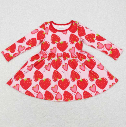 GLD0469 Strawberry Heart Pink Long-Sleeved Dress