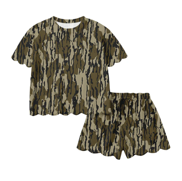 GSD2210 Baby Girls Southern Olive Camo Top Scallop Shorts Clothes Sets Preorder