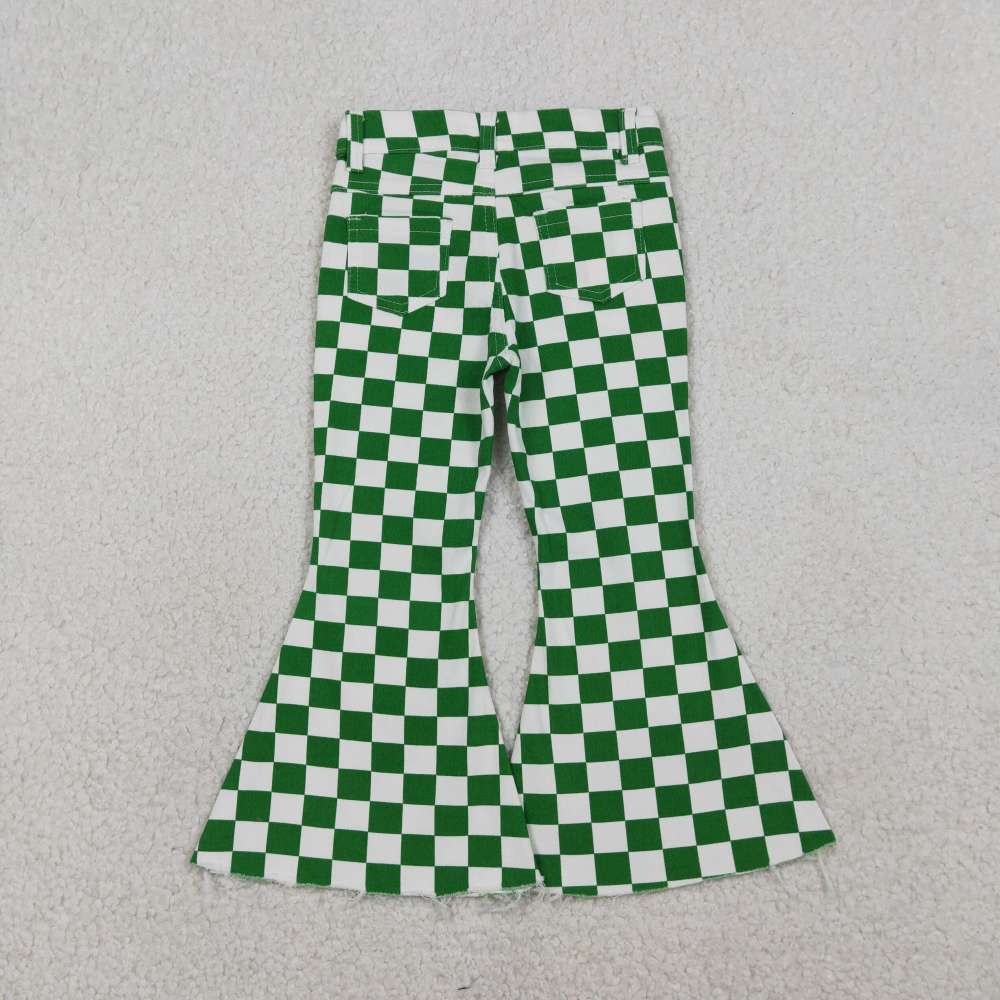 P0841 Green white plaid  girl long jeans