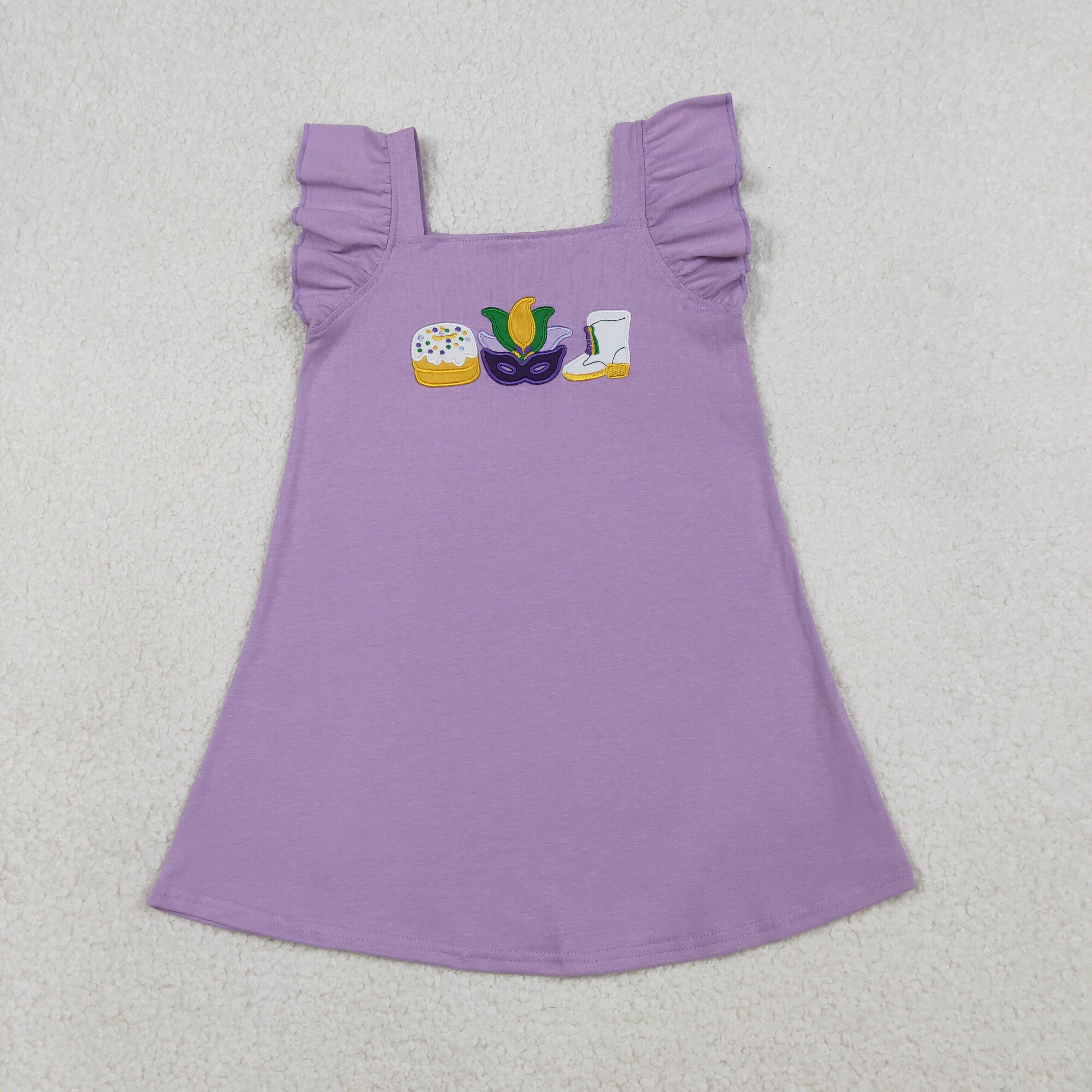 GSD3022 RTS purple mardi gras cake embroidery girl summer dress