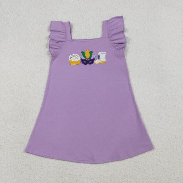 GSD3022 RTS purple mardi gras cake embroidery girl summer dress