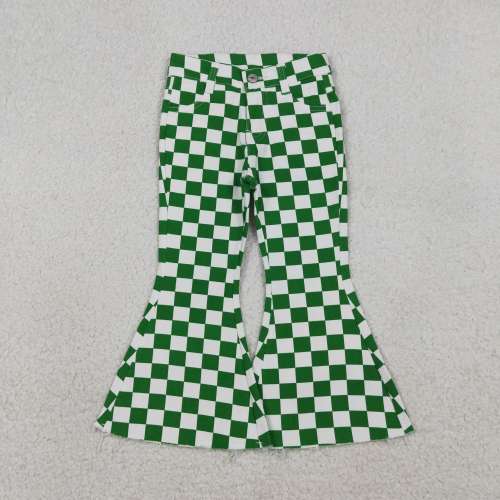 P0841 Green white plaid  girl long jeans