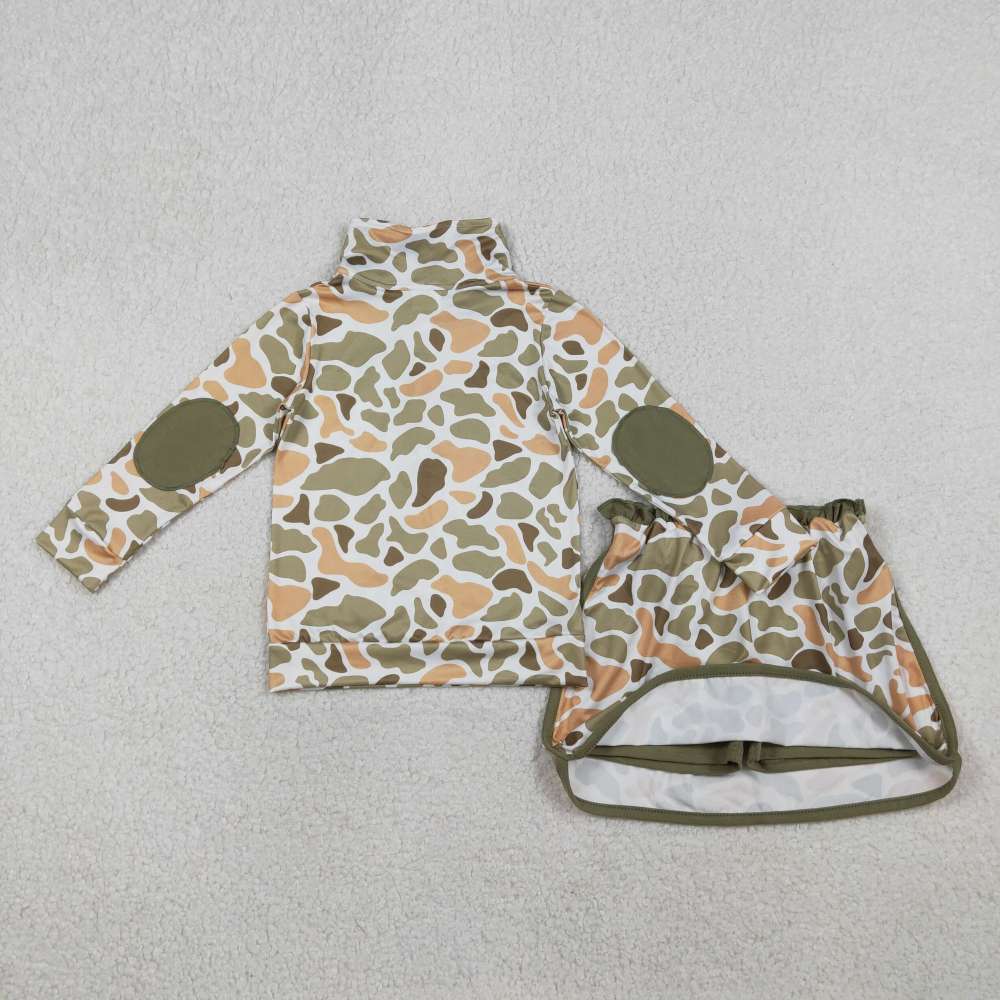 GLD1545  RTS orange green camo girl pullover skirt