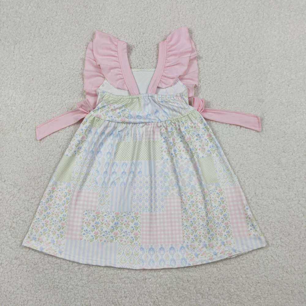 GSD3249 Pink flowers stripe pink bows dress