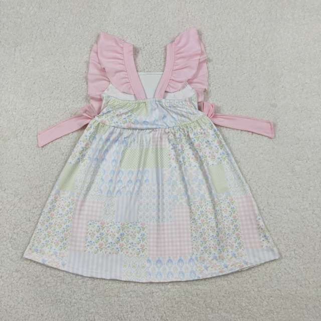 GSD3249 Pink flowers stripe pink bows dress