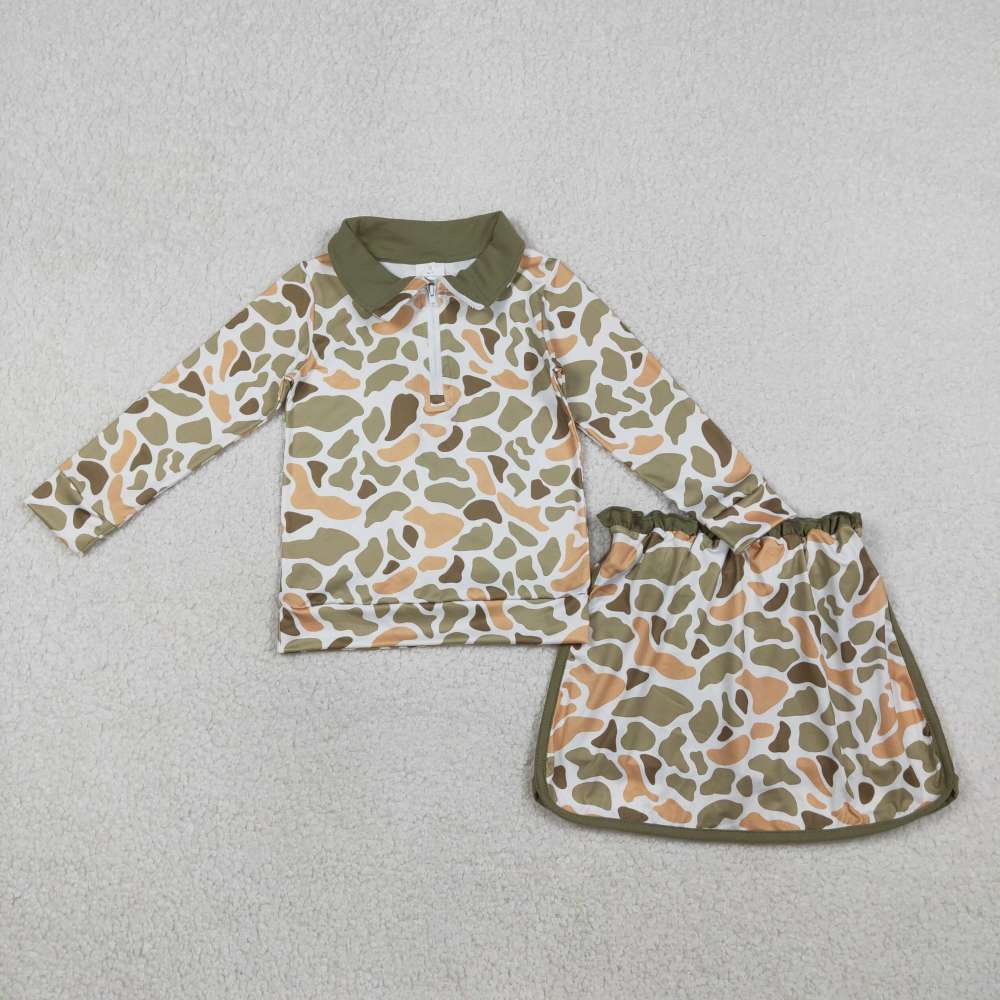 GLD1545  RTS orange green camo girl pullover skirt
