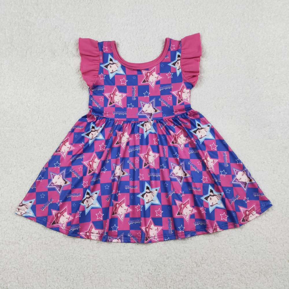 GSD3284 KPOP Stars blue purple plaid dress