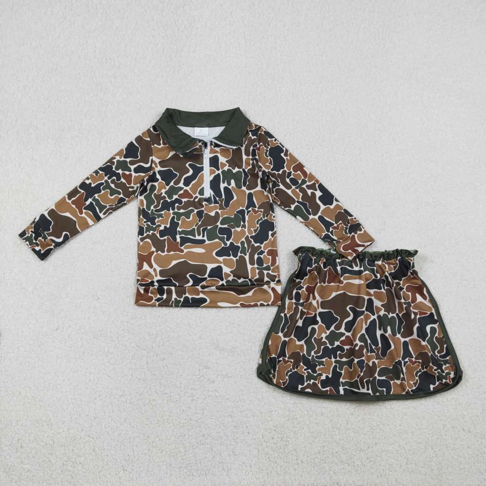 GLD1547  RTS brown camo girl pullover skirt