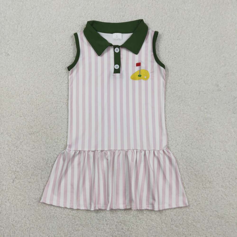 GSD3142  Pink stripe golf embroidery sleeveless dress