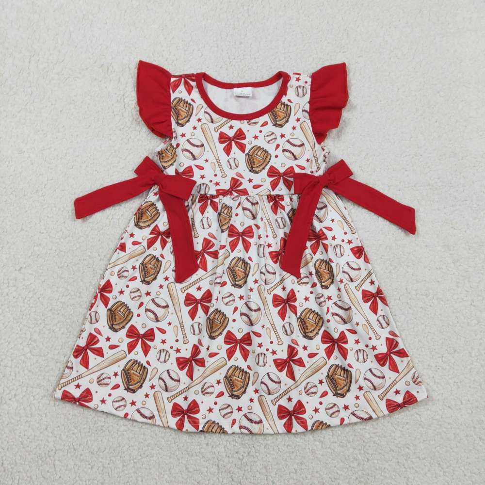 GLD1567 Blue bows stripe castle print dress