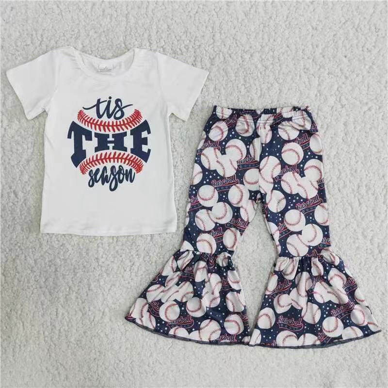 B5-13 TIS THE BASEBALL print short sleeve outfits