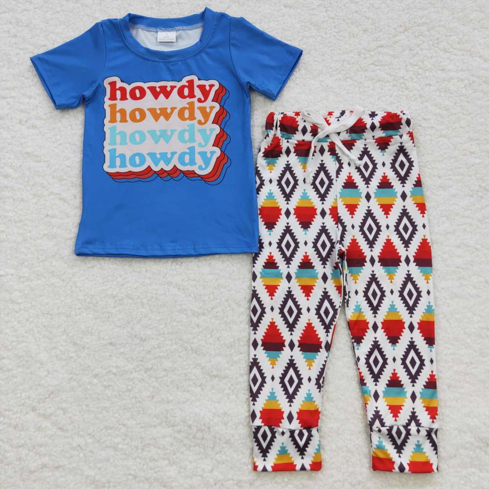 BSPO0137 Blue howdy print short sleeve outfits